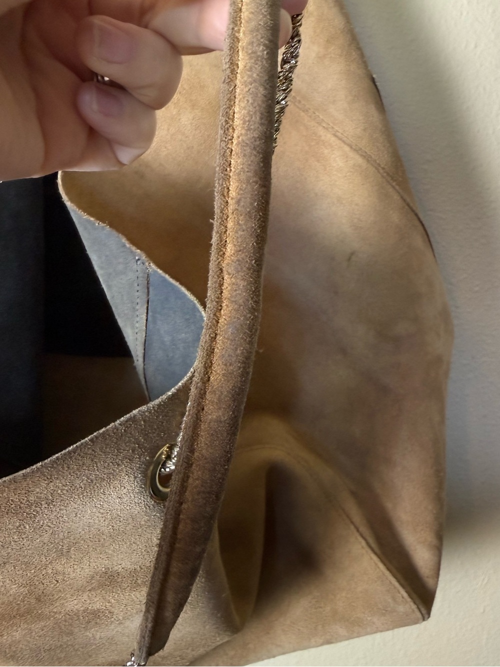 Sezane Gaby Suede Leather Oversized Tote Bag in Light Camel Brown *PROJECT BAG* - Picture 8 of 11